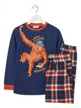 Image of Fatface Boys Orangutan Check Pyjama Set - Orange