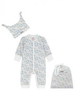 Image of Cath Kidston Baby Girls Ditsy Sleepsuit, Hat and Bag Set - Ivory/blue, Multi, Size 12-18 Months