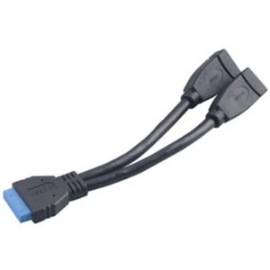 Image of Akasa AK-CBUB09-15BK USB 3.0 19-Pin (M) to 2 x USB 3.0 A (F + F) 0.15m Black Retail Packaged Internal Splitter Cable
