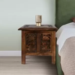 Image of Topfurnishing - Antique Effect Square Carved Wooden Bedside Lamp Table Side End Coffee Tables [Brown,Medium 38x38x39 cm]