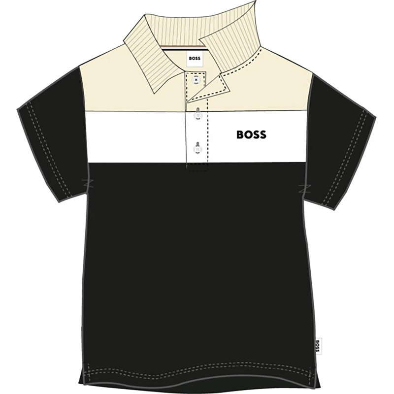 Image of Boss Kids Colour Block Short Sleeve Polo Shirt Black 09B male 9 Mnth