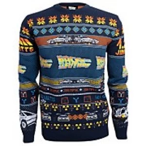 Image of Back to the Future Christmas Knitted Jumper - Navy - S