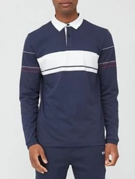 Image of Hugo Boss Athleisure Plisy 1 Long Sleeve Polo Shirt Navy Size M Men