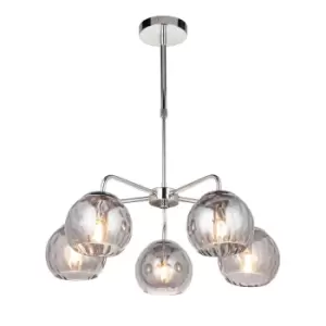 Image of Dimple Multi Arm Glass Pendant Ceiling Lamp, Chrome Plate, Smoked Mirror Glass