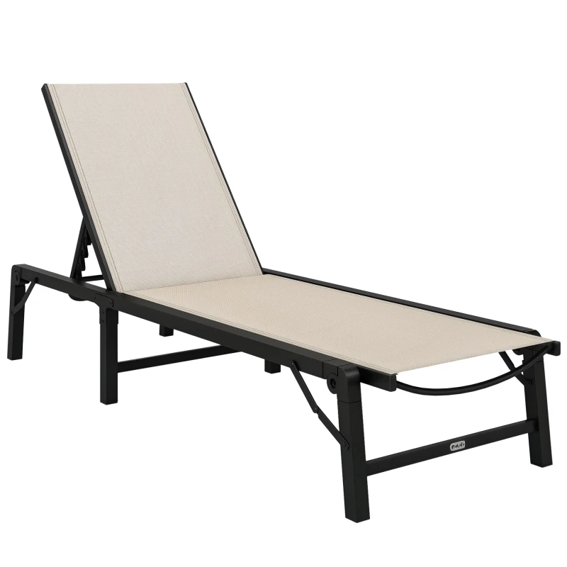 Image of Outsunny Folding Sun Lounger - 5-Position Adjustable Sun Sunbed - Khaki TJ Hughes 5063603985957