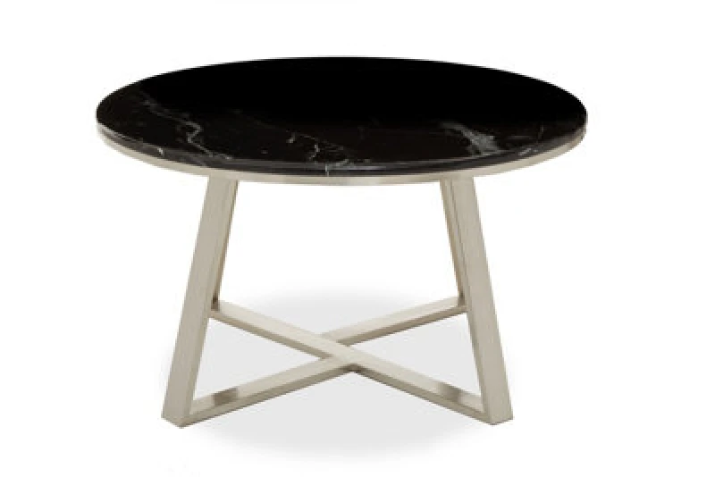 Image of Orsina Stylish Round Coffee Table With Black Marble Top, Silver Finish Decorative Table, Spacious Coffee Table