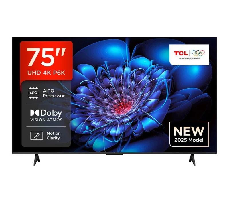 Image of 75" TCL 75P6K-UK Smart 4K Ultra HD HDR LED TV, Black 5901292528478