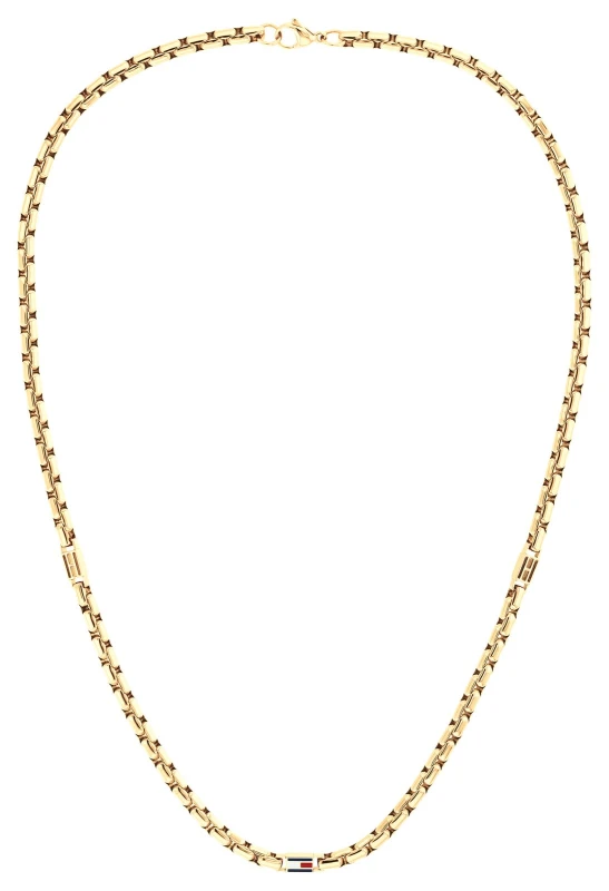 Image of Tommy Hilfiger 2790673 3D Flag Metal Gold Tone Logo Necklace Jewellery