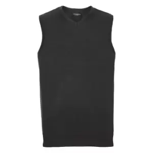 Image of Russell Collection Mens V-Neck Sleevless Knitted Pullover Top / Jumper (3XL) (Black)