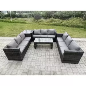 Image of Fimous 9 Seater Outdoor Dark Grey Rattan Lounge Complete Sofa Set with 2 Side Table