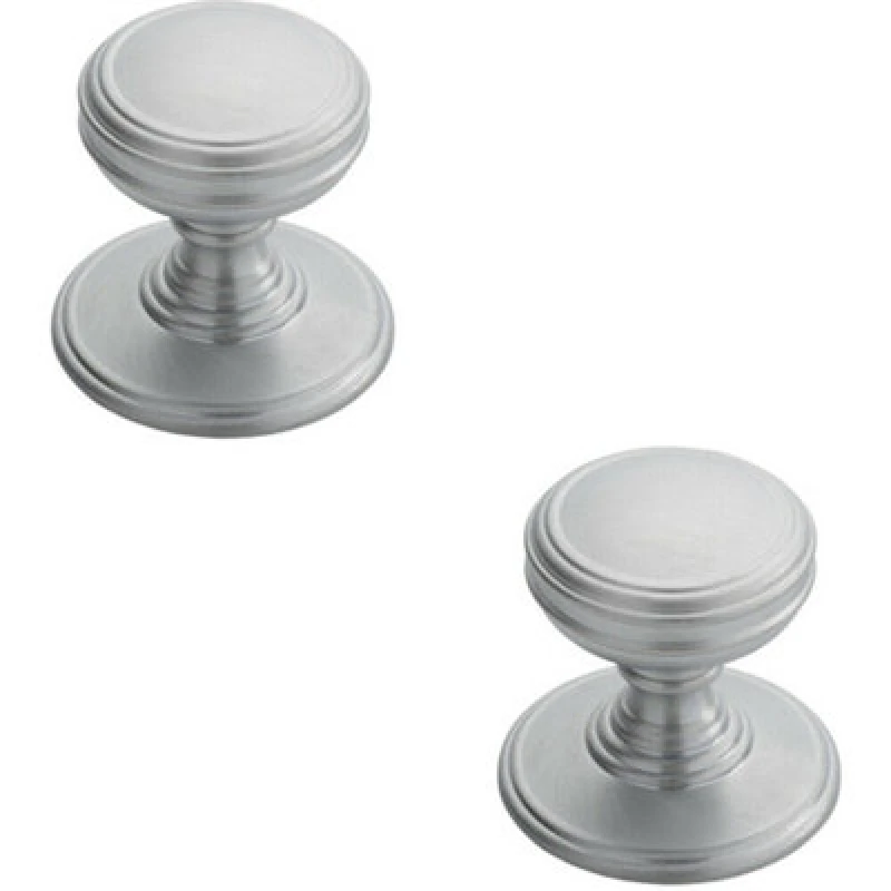 Image of Loops 2x Ringed Tiered Cupboard Door Knob 38mm Diameter Satin Chrome Cabinet Handle Multi unisex