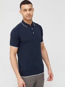 Image of Selected Homme Knitted Short Sleeve Polo Shirt - Navy, Size S, Men