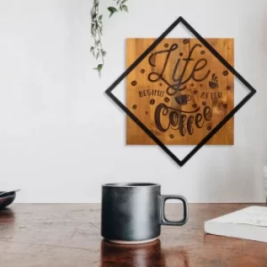 Image of Life Begins After Coffee Walnut Black Decorative Wooden Wall Accessory