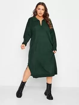 Image of Yours Open Collar Knitted Dress - Green, Size 30-32, Women