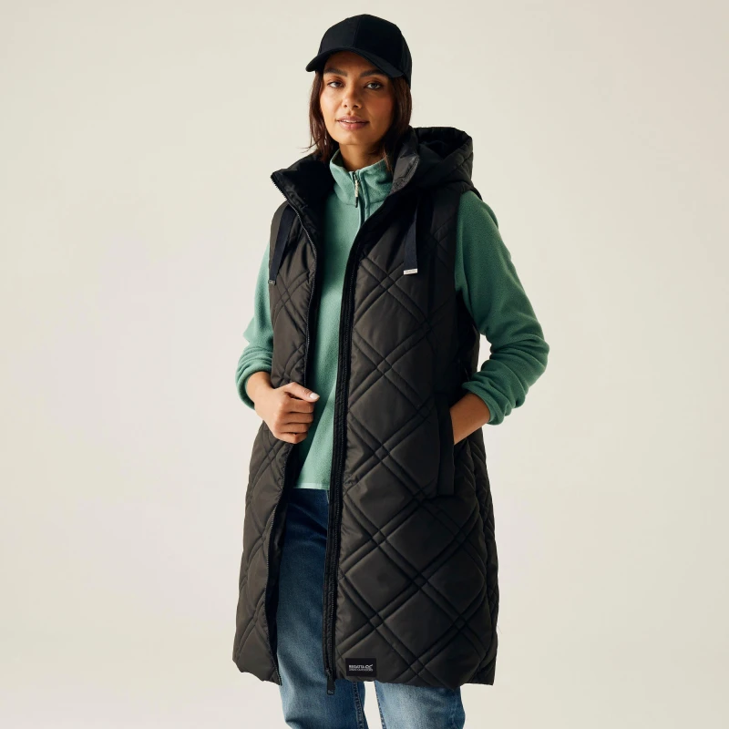 Image of Womens long hooded sleeveless puffer jacket Regatta Rurietta Noir Female 36