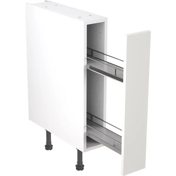 Image of Kitchen Kit Flatpack Slab Kitchen Cabinet Pull Out Base Unit Super Gloss 150mm in White MFC