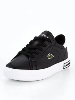 Image of Lacoste Powercourt 0721 Lace Trainer - Black/White, Size 2 Older