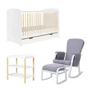 Image of Ickle Bubba Coleby Classic Cot Bed, Under Drawer, Open Changer and Dursley - Scandi White