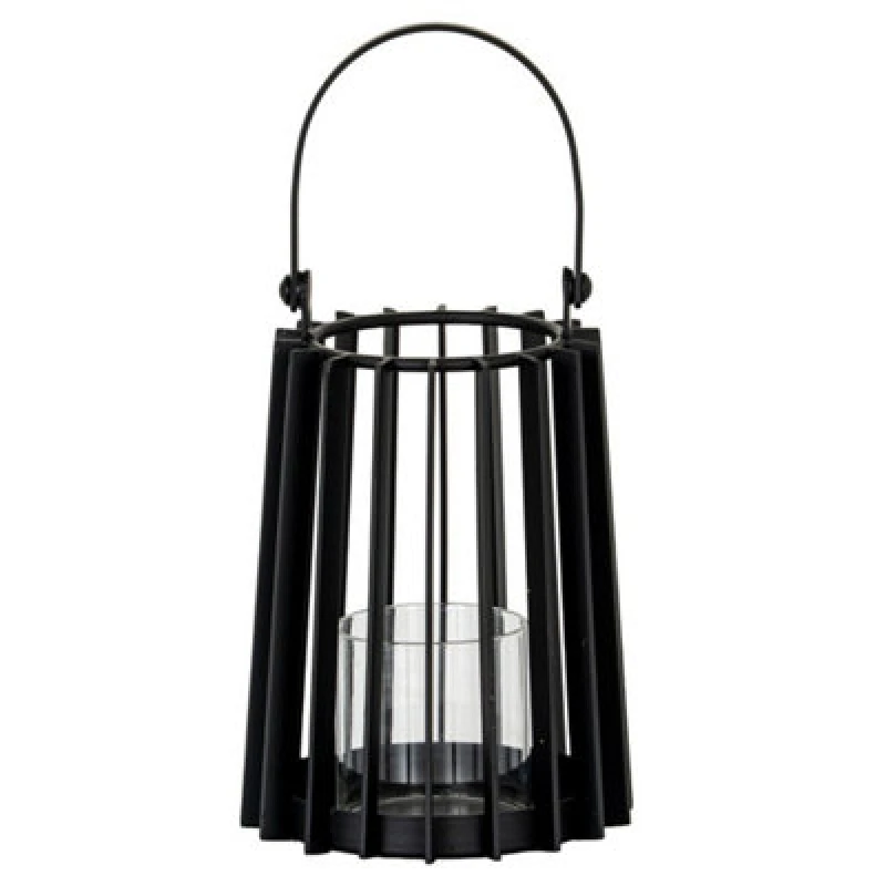 Image of Hill Interiors Lynk Small Lantern With Handle And Candle Holder - Glass - L12 X W12 X H24cm - Black