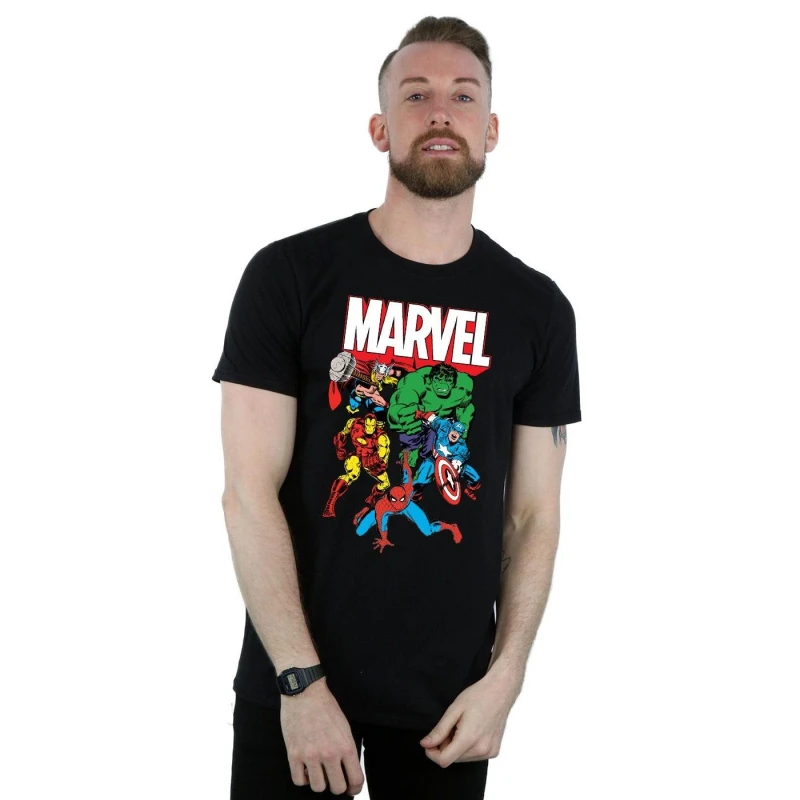 Image of Marvel Marvel Men Hero Group Cotton T-Shirt in Black Size: Small Black S Male 5063377469998