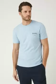 Image of Pale Blue Short Sleeve Paris Print T-Shirt