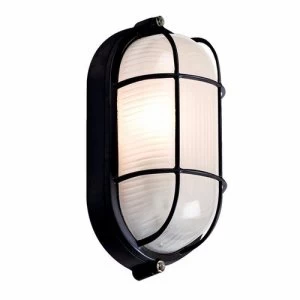 Image of KnightsBridge IP54 Edison Screw Oval Bulkhead With Wire Guard - Black