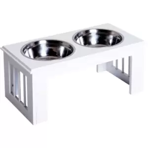 Image of PawHut Stainless Steel Raised Dog Feeding Bowls with Stand for Small Medium Dogs Elevated Twin Pet Bowls Water Food Feeder 58.4L x 30.5W x 25.4H cm