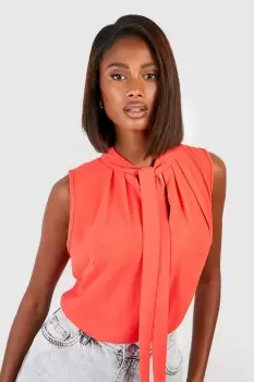 Image of Hammered Tie Neck Woven Blouse