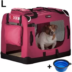 Image of CADOCA Pet Carrier Fabric Dog Cat Rabbit Transport Bag Cage Folding Puppy Crate L - Dunkelrot (de)