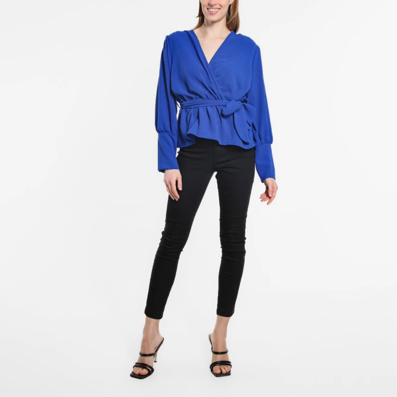 Image of Be You Peplum Wrap Top Womens - Blue Blue 10