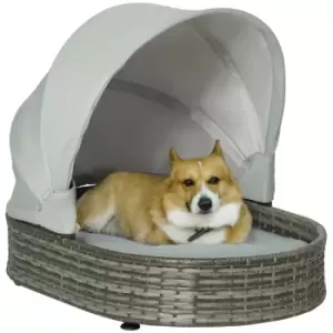 Image of Pawhut Wicker Dog Bed With Adjustable Canopy - Grey