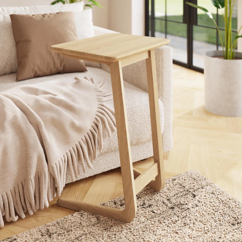 Image of FWStyle FWStyle Solid Natural Ash Wooden Sofa Snack Table in Brown Brown One Size Unisex 5056413110893