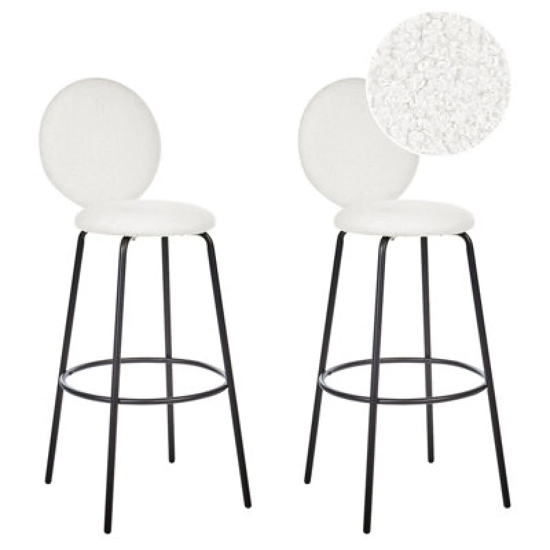 Image of Beliani Set Of 2 Bar Chairs Emery Boucle White