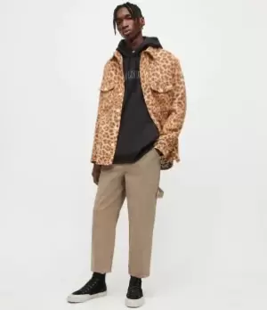 Image of AllSaints Mens Daisen Cropped Straight Trousers, Nutmeg Brown, Size: 28