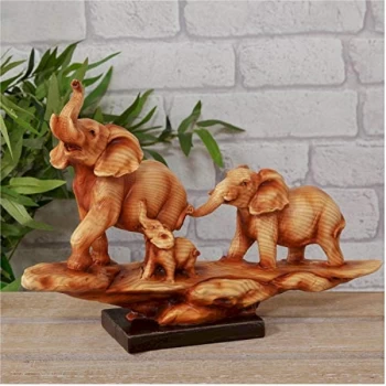 Image of Naturecraft Wood Effect Resin Figurine - Elephant Family