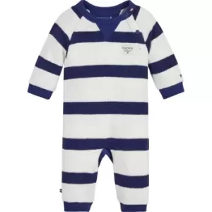 Image of Tommy Hilfiger Baby Striped Towelling Coverall - Blue