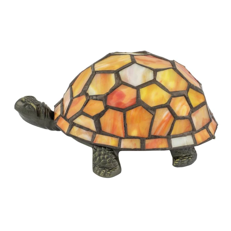 Image of Happy Homewares Quirky Orange & Amber Stained Glass Tiffany Tortoise Table Lamp Orange Unisex