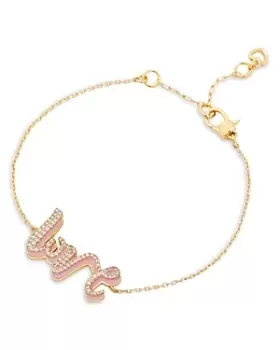 Image of Kate Spade New York Say Yes Pave Pink Love Script Link Bracelet in Gold Tone