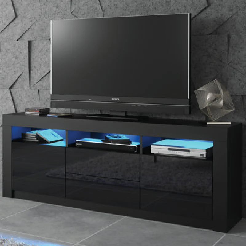 Image of Mex Furniture LTD TV Unit with LED Lighting & Gloss Doors / 160cm in Black Unisex