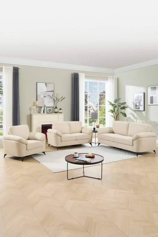 Image of More4Homes Malmo Modern Scandi Style Fabric Living Room 1+2+3 Seater Sofa Set (Beige)