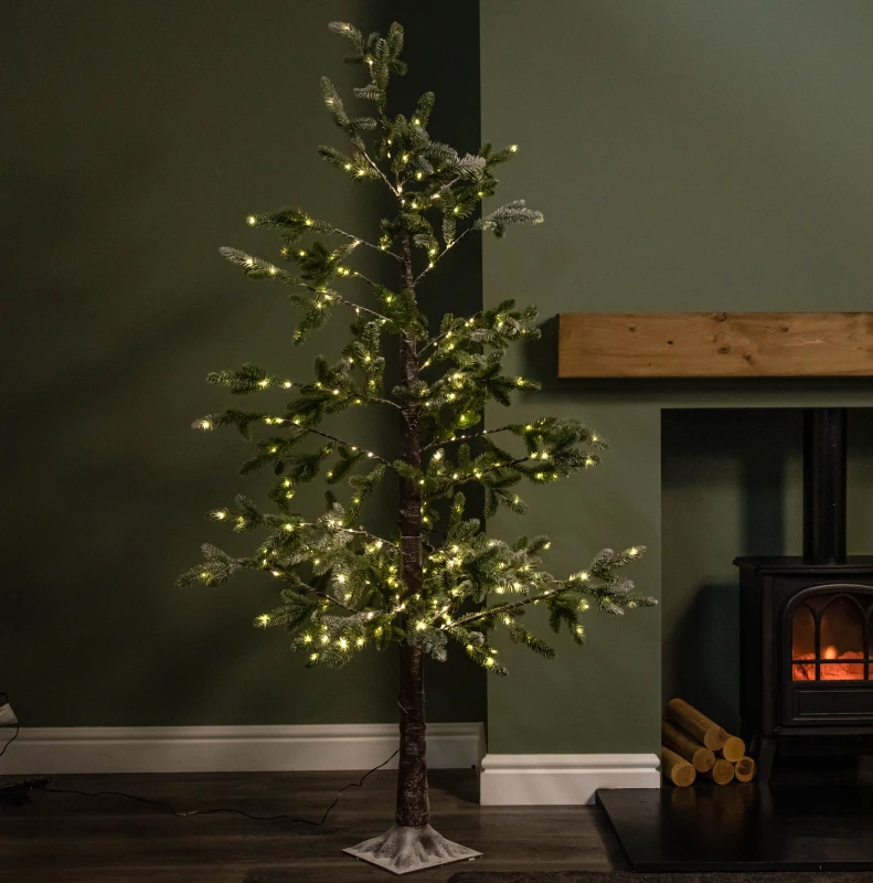 Image of 6ft (1.8m) Light up Noel Snow Christmas Tree with 312 Warm White LEDs & Brown Stand