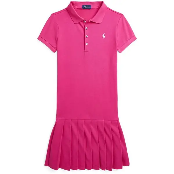 Image of POLO RALPH LAUREN Pleated Stretch Mesh Polo Dress - Pink 5 - 6 Years