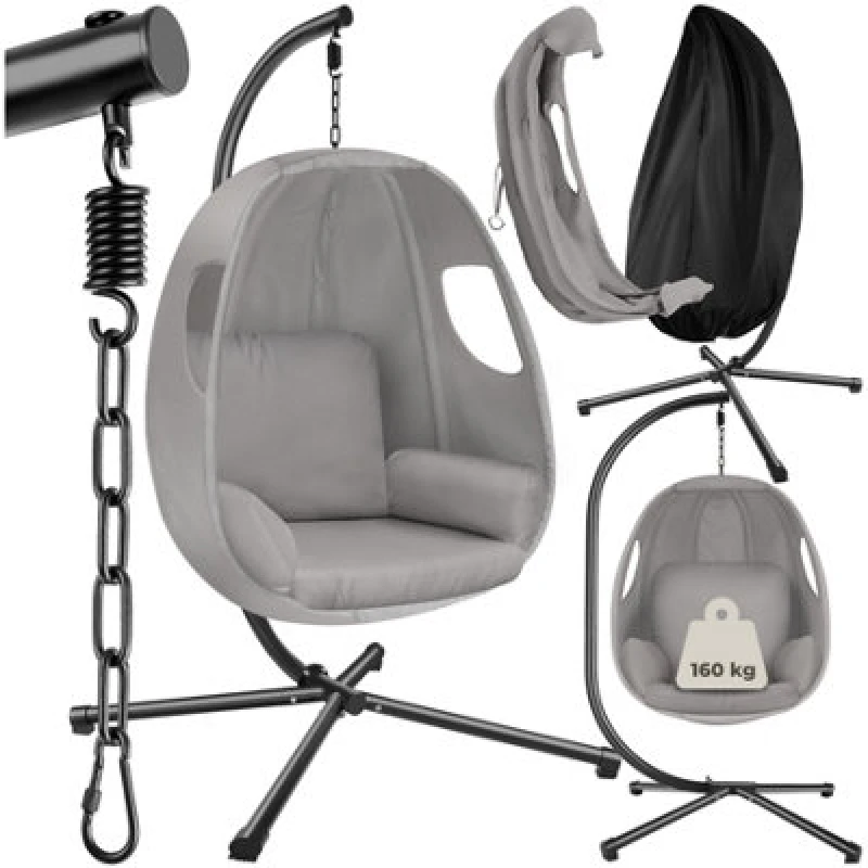 Image of Tectake Hanging Egg Chair Anika - With Frame And Extra Thick Seat Cushion - Light Grey - 1