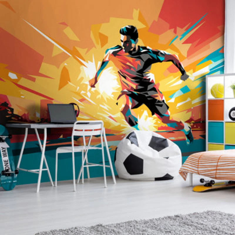 Image of Origin Murals Football Player Abstract Landscape Orange Paste The Wall Mural 350Cm Wide X 280M High