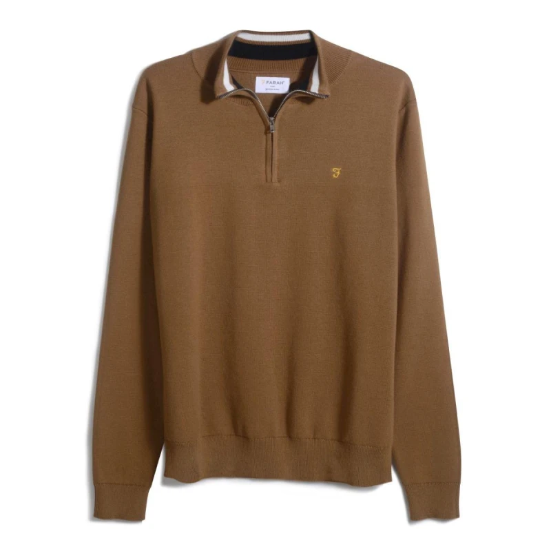 Image of Farah Mens Quarter-Zip Fleece Rich Tobacco male Small