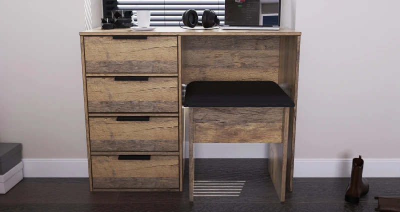 Image of Fuji 4 Drawer Vanity In Carini Walnut (Ready Assembled)