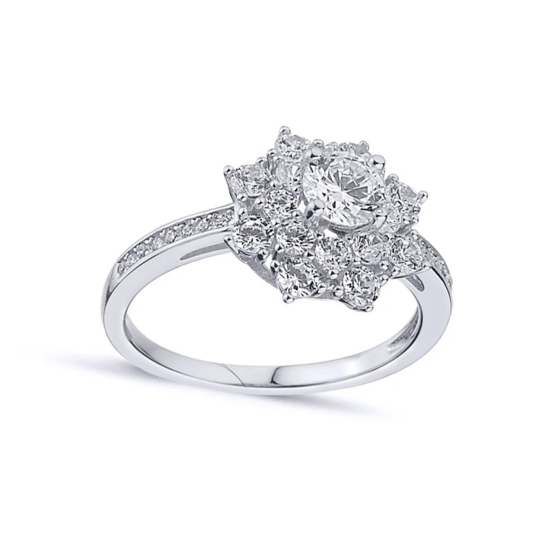Image of Jewelco London Silver CZ Shoulder-set 3-tier Cluster Solitaire Dress Ring - ARN145 Silver
