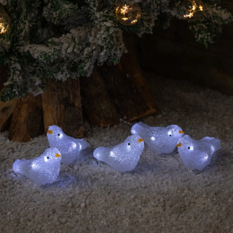 Image of Samuel Alexander Set Of 5 16Cm Light Up Acrylic Christmas Birds With 30 White Leds