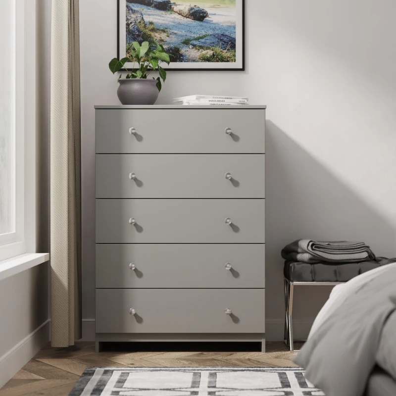 Image of Portland 5 Drawer Chest Of Drawers In Uniform Grey & Dusk Grey (Ready Assembled)