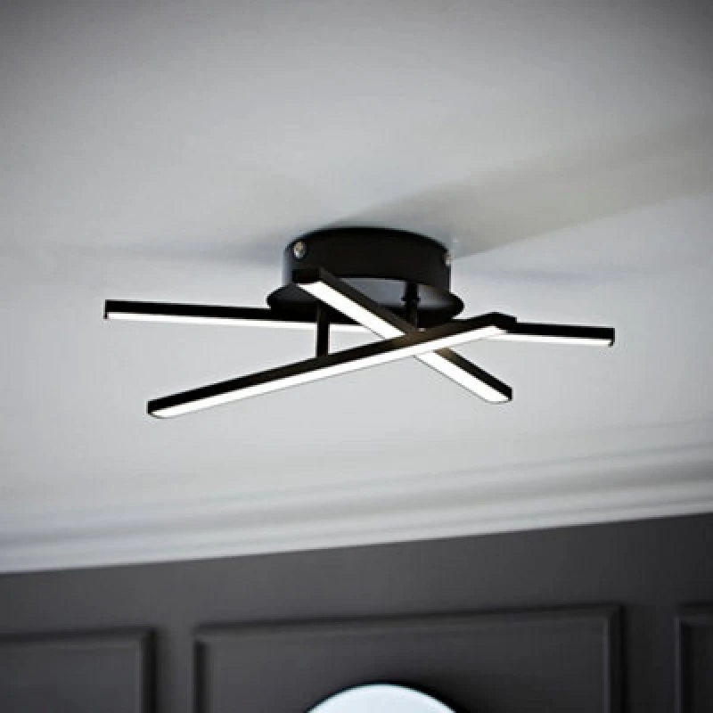 Image of ValueLights Infinity Black 3 Arm Crossover IP44 Bathroom Integrated LED Wall Ceiling Light Black